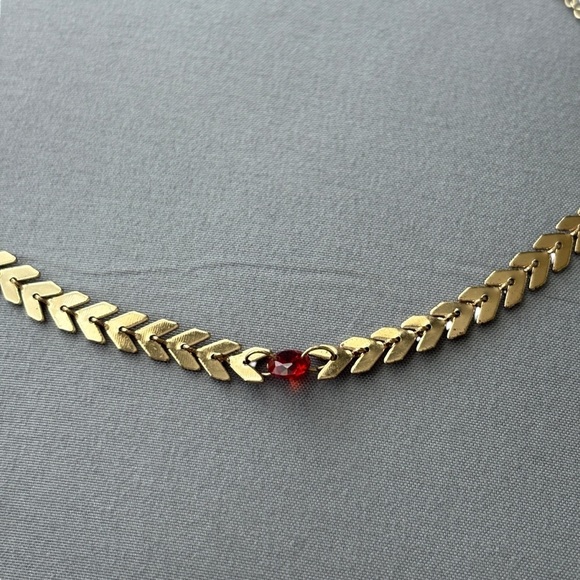 Lauren Conrad Gold Plated Chevron Choker Red Necklace - Picture 7 of 7